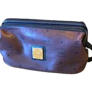 Vintage HCL Mens Toiletry Handcrafted Leather Monogram Travel Bag Shave Kit RARE